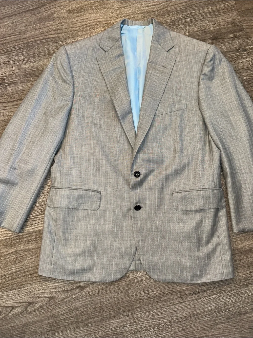 Tom James Prestige Custom Gray Pinstripe Wool Blend Suit 44R 36x28